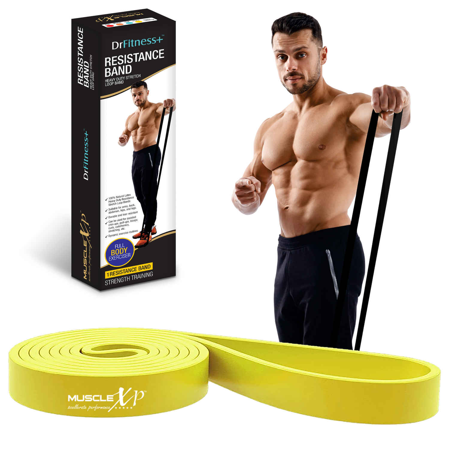 Buy MuscleXP DrFitness+ Resistance Loop Band For Men & Women, Heavy Duty Stretch Loop Band, Full Body Exerciser, Physical Therapy, Yellow 7-12 kg - Purplle