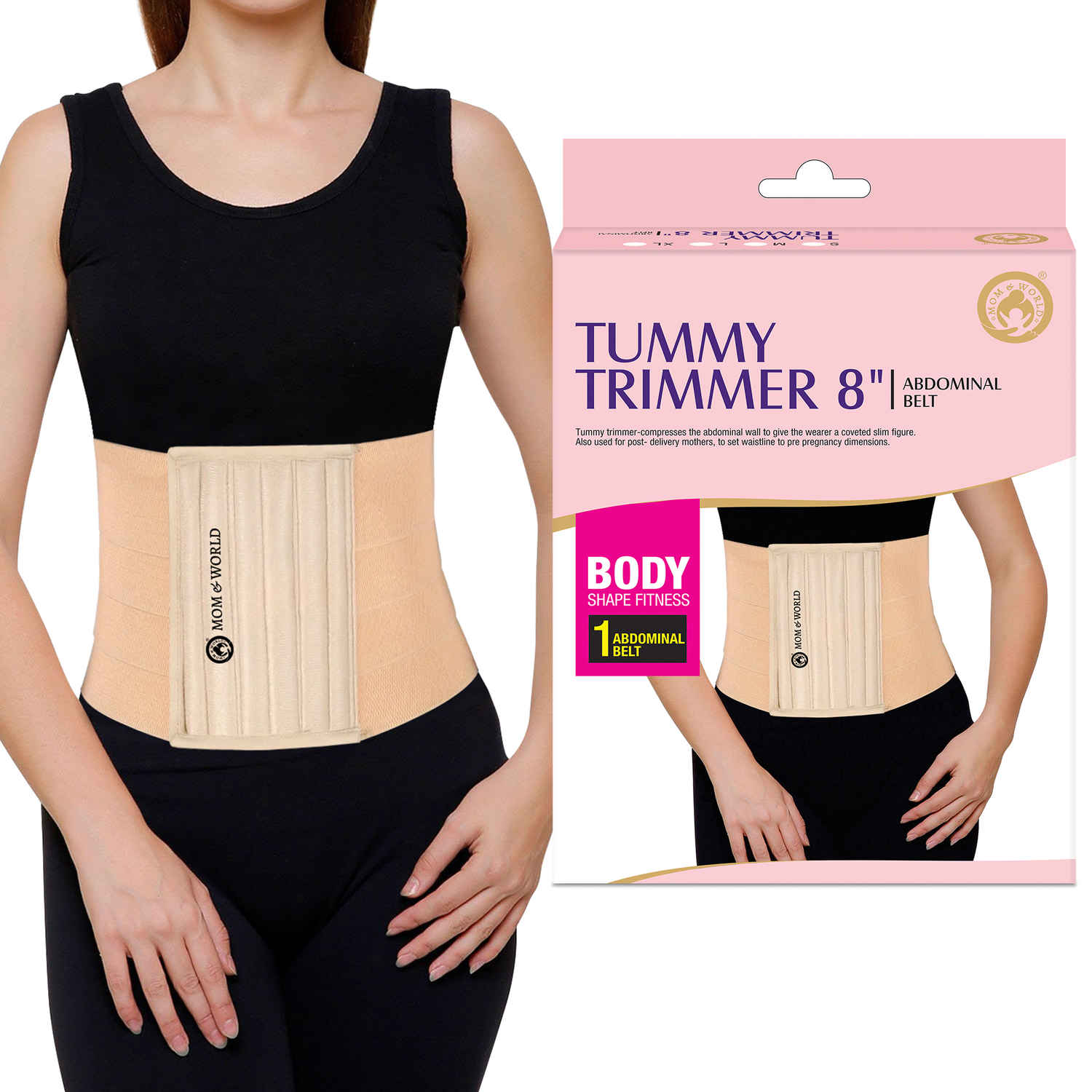 Buy Mom & World Tummy Trimmer 8" Abdominal Belt, Body Shaper Belt | Slimming Looks Belt for Stomach, Brown Colour Belt, Medium Size - Purplle