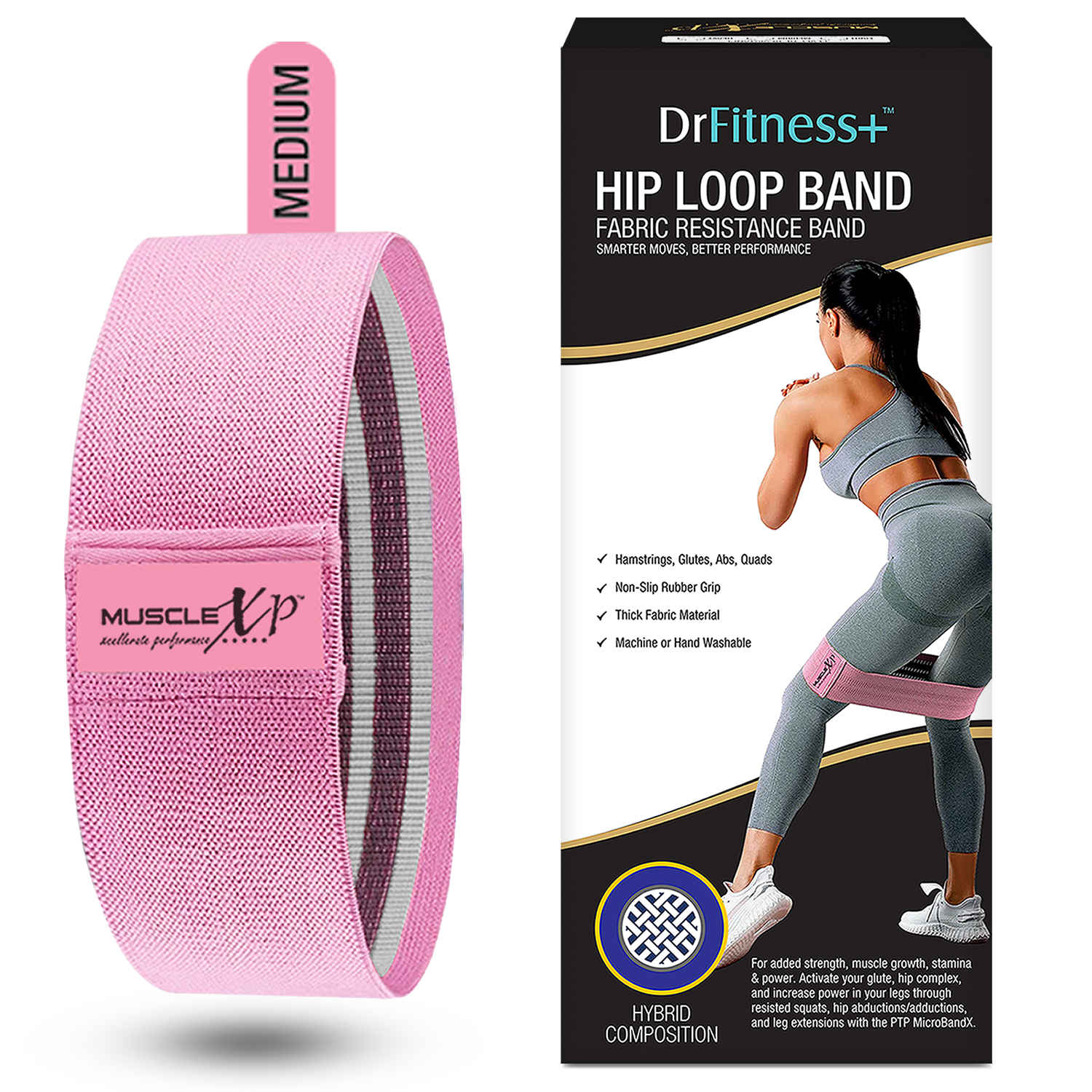 Buy MuscleXP DrFitness+ Hip Loop Fabric Resistance Band For Women & Men, Hip Loop Band, For Added Strength, Muscle Growth, Exercise Usable In - Home & Gym, Pink (Medium) 15-inches - Purplle