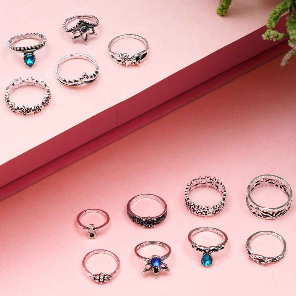 Buy Karatcart Set of 13 Oxidised Silver Midi Ring for Women - Purplle