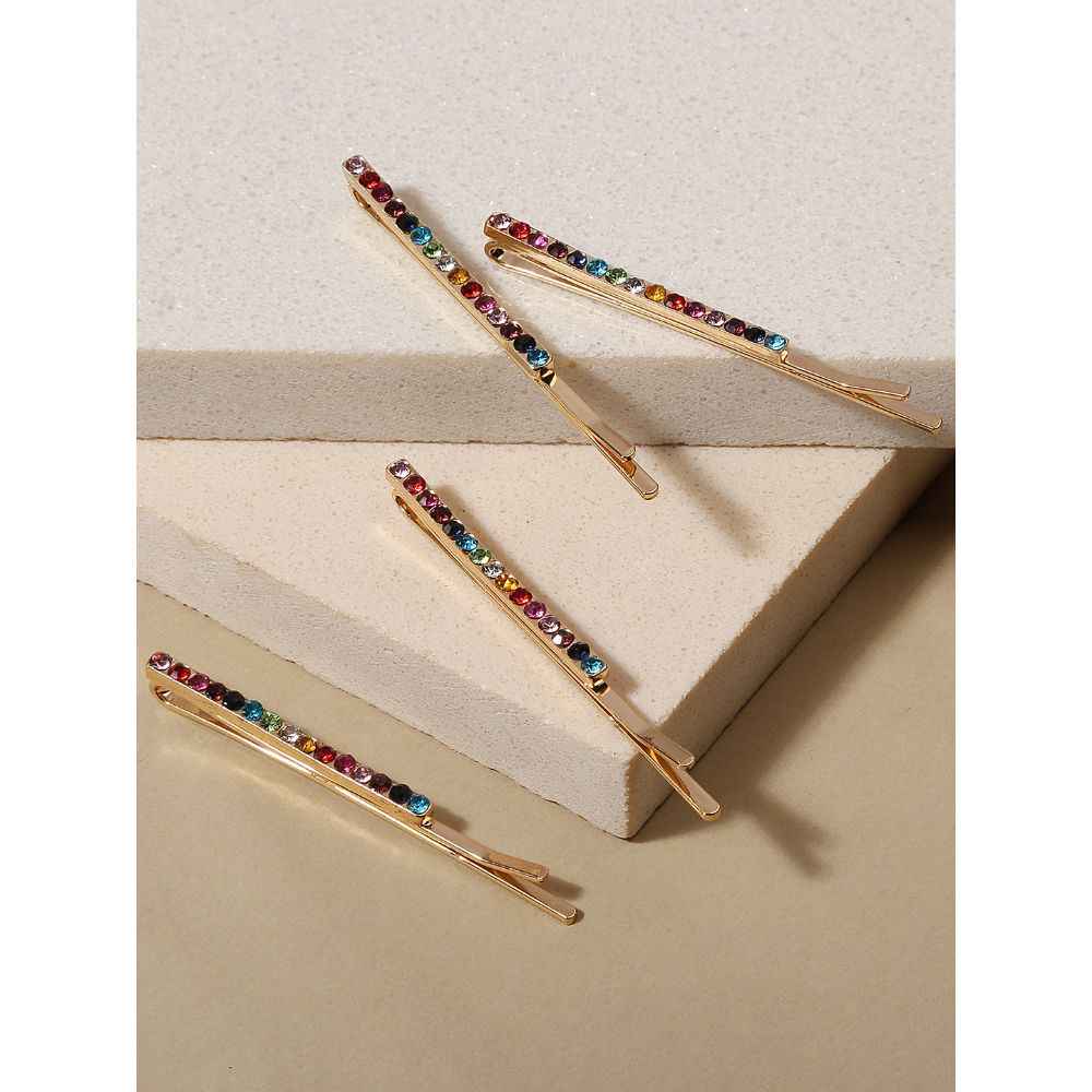 Buy Lilly & Sparklewomen Gold-Toned Red Set Of 4 Embellished Bobby Pins - Purplle