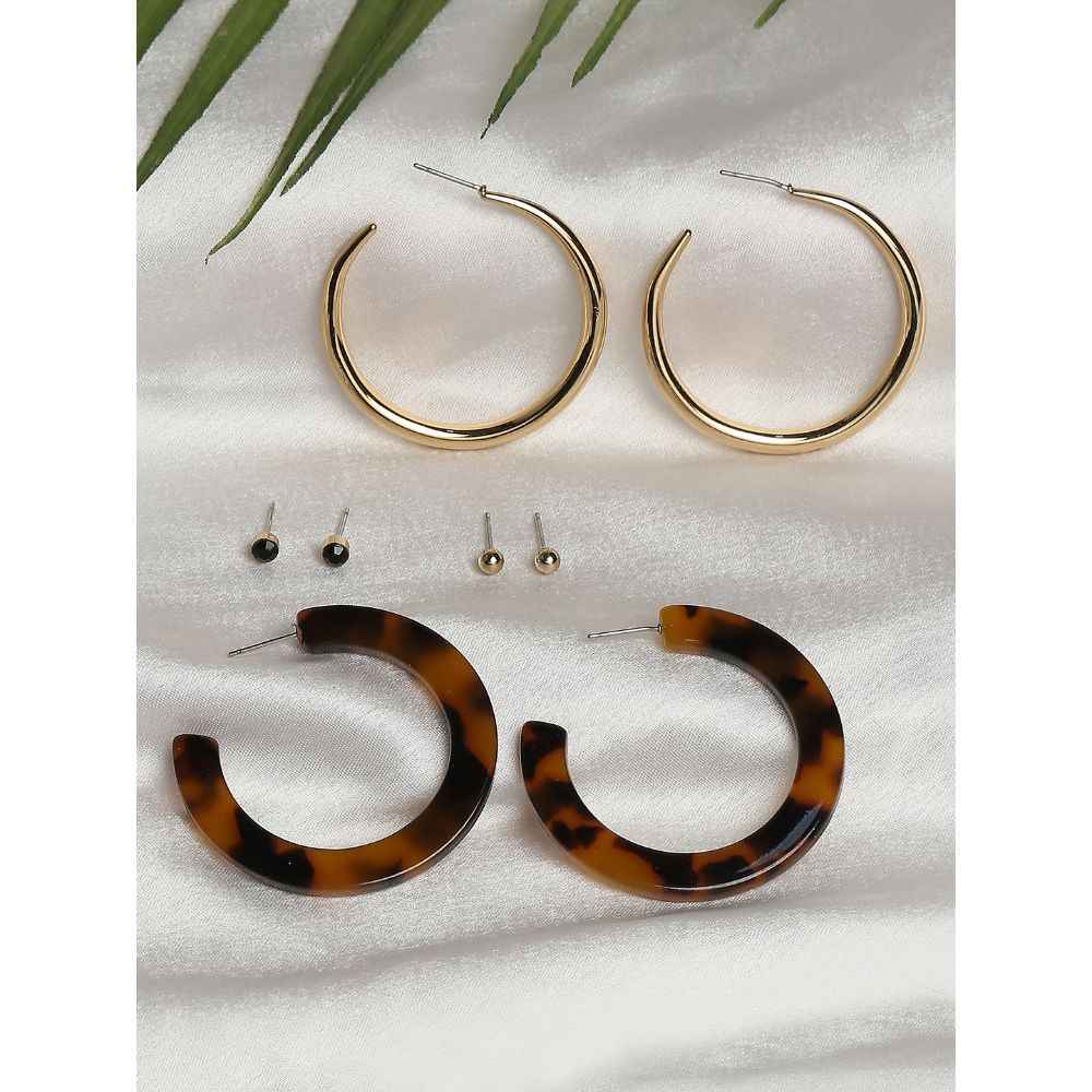 Buy Lilly & Sparkle Gold Toned Set Of 2 Tiger Acetet, Gold Hoop Earrings And 2 Studs Pack || Earrings For Womens and Girls - Purplle