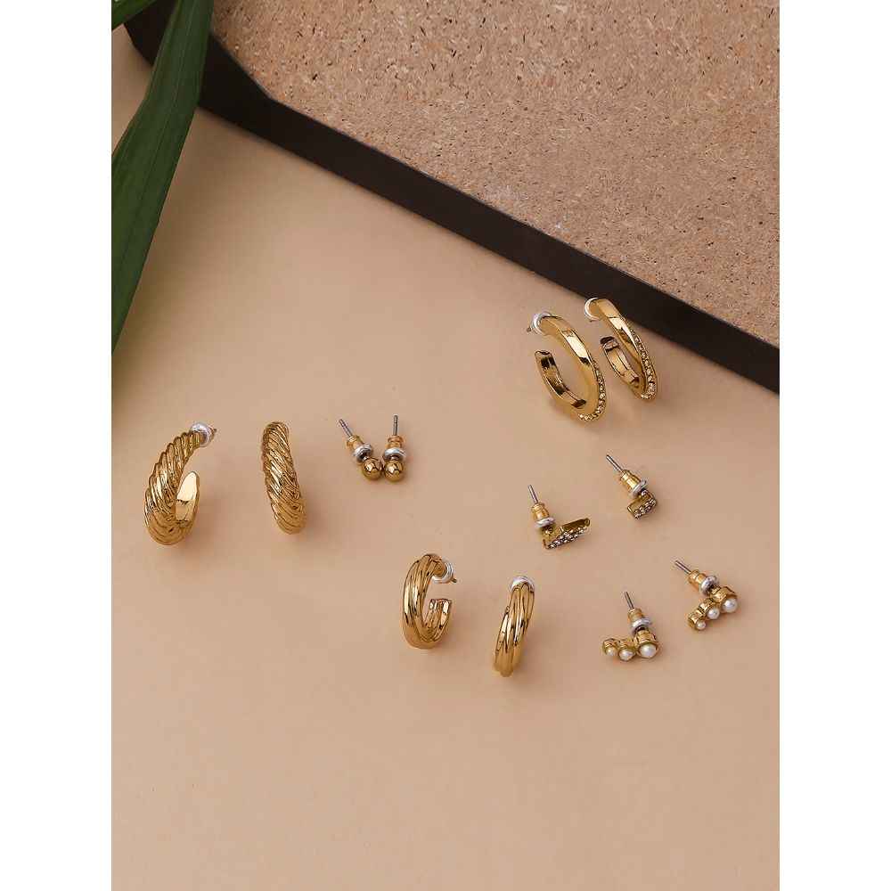 Buy Lilly & Sparkle Gold Toned Set Of 3 Stud And 3 Hoop Pack || Earrings For Womens and Girls - Purplle