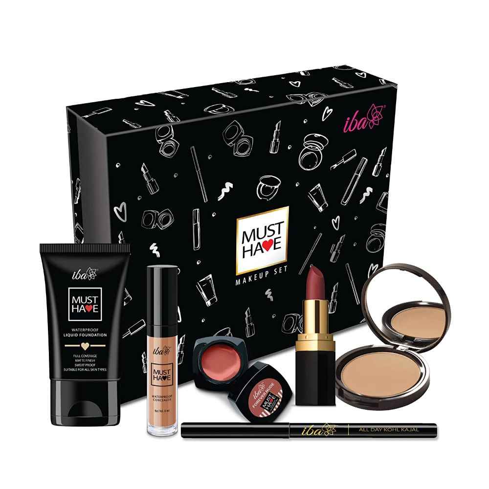 Buy Iba Must Have Makeup Set (Dusky) l Waterproof Foundation l Concealer l Matte Compact l Lip & Cheek Tint l Matte Lipstick l Smudge Proof Kajal - Purplle
