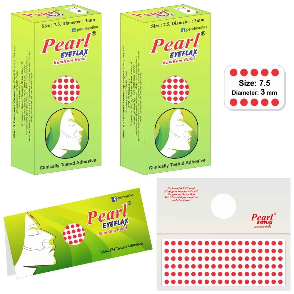Buy Pearl Eyeflax Velvet Kumkum Bindi with 15 Flaps Each Box - Self Adhesive, Reusable for Women Ladies Girls Pack 2 (RED Size 7.5, Diameter 3mm) - Purplle