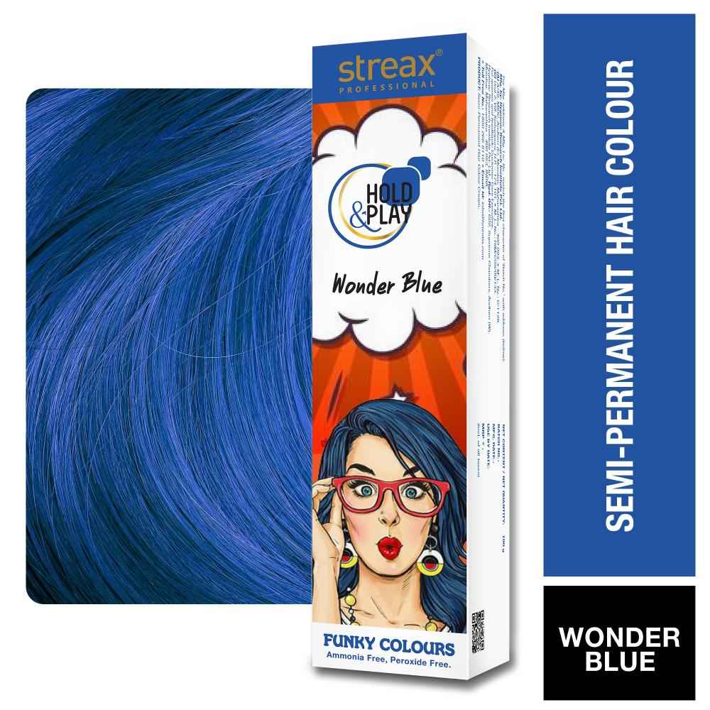 Buy Streax Professional Hold & Play Funky Colour, Ammonia Free, Semi-Permanent Hair Colour, Wonder Blue (100 gm) - Purplle