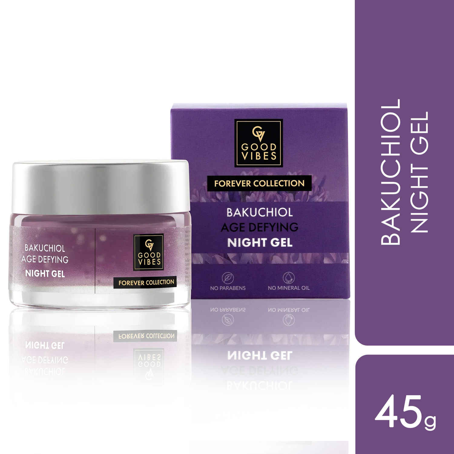 Buy Good Vibes Bakuchiol Age Defying Night Gel | Forever Collection | Natural Retinol, Anti-Aging, Wrinkle Control | With Pomegranate| No Parabens, No Mineral Oils, No Sulphates, No Animal Testing, No Silicone, Vegan (45 gm) - Purplle