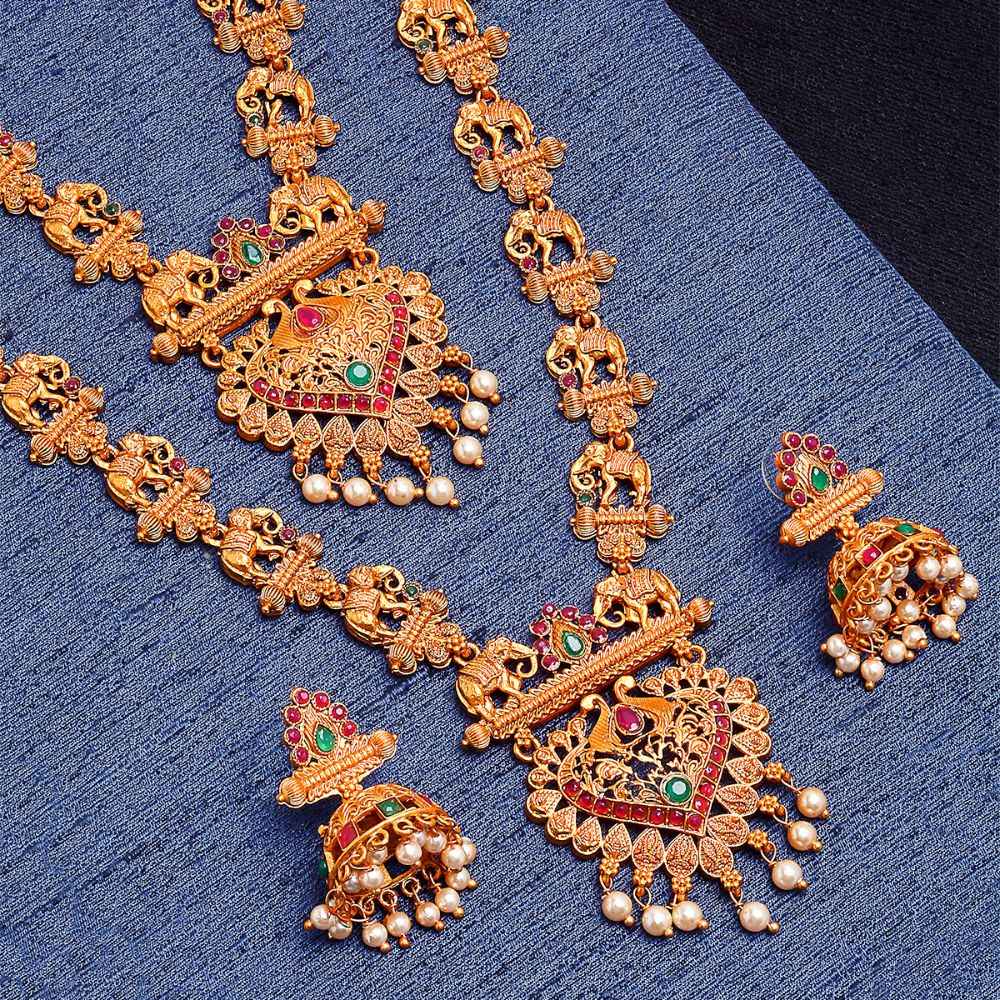 Buy Karatcart Gold-Plated Red & Green Stone-Studded Jewellery Set - Purplle