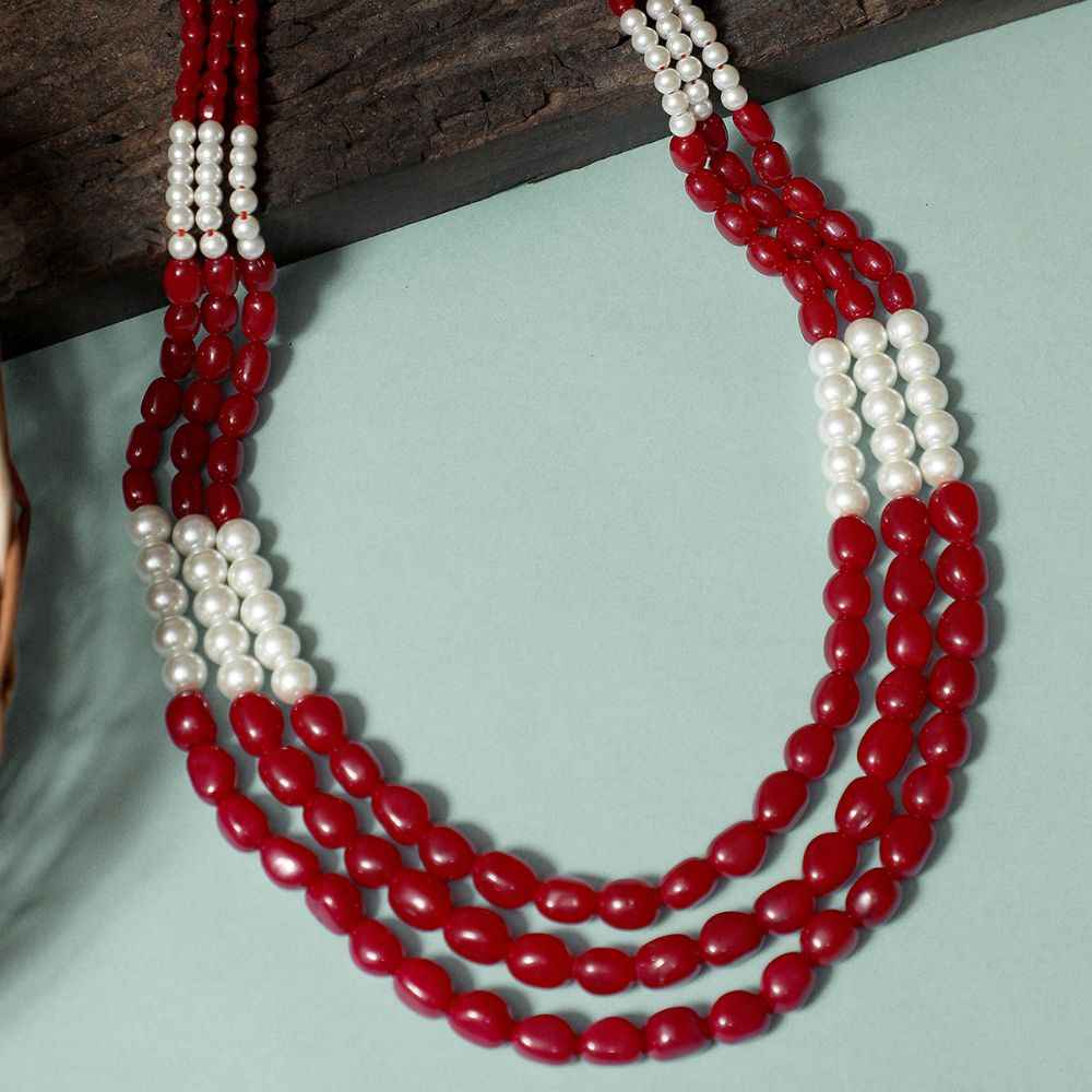 Buy Karatcart Traditional Red and Pearl Beads Maharaja Moti Mala for Men - Purplle