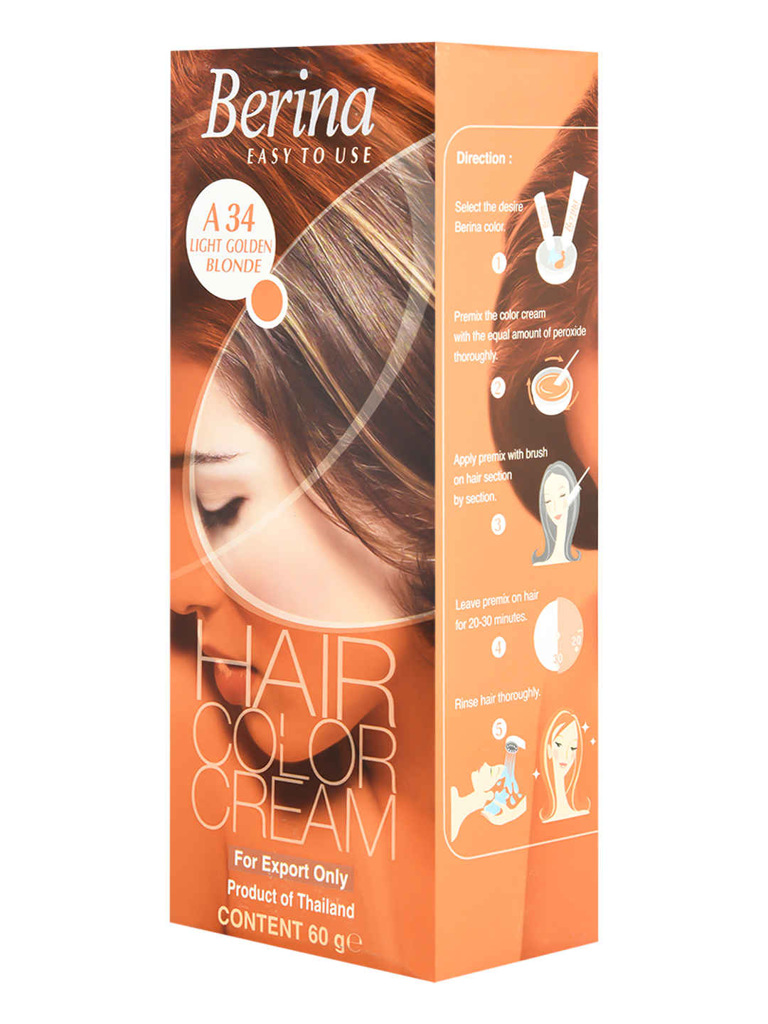 Buy Berina A34 Light Golden Blonde Hair Color Cream 60gm - Purplle