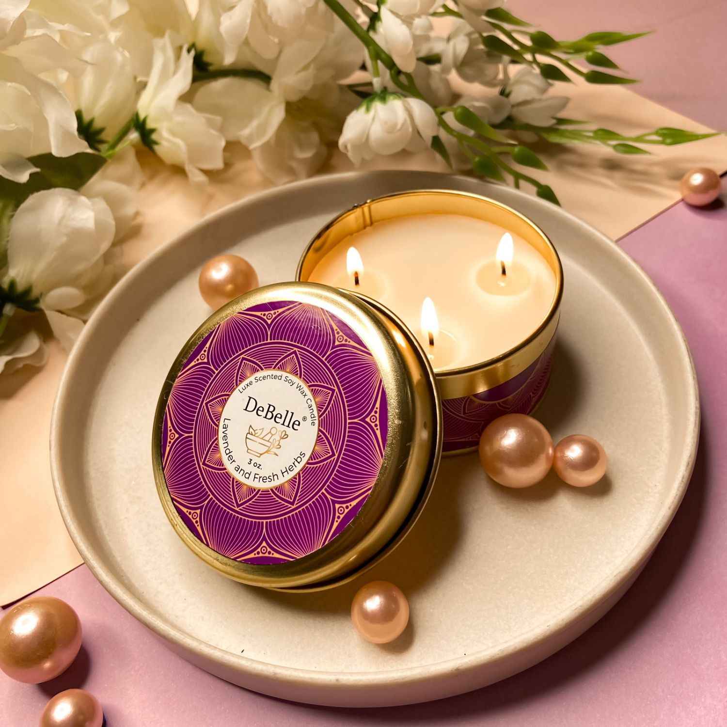 Buy DeBelle Scented Soy Wax Candle - Lavender & Fresh Herbs 1 Pc - Purplle