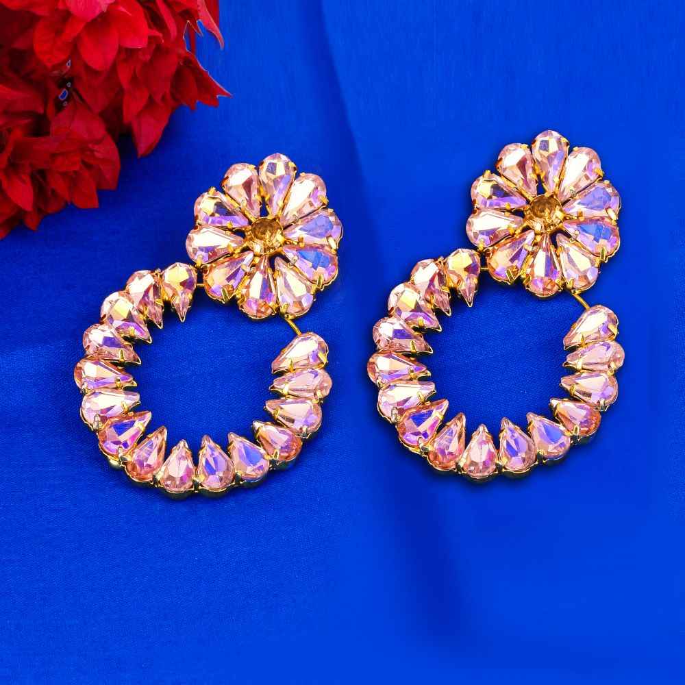 Buy Fashion Frill Fancy & Beautiful Pink Stone Crystal Earrings Long Tassel For Women & Girls - Purplle