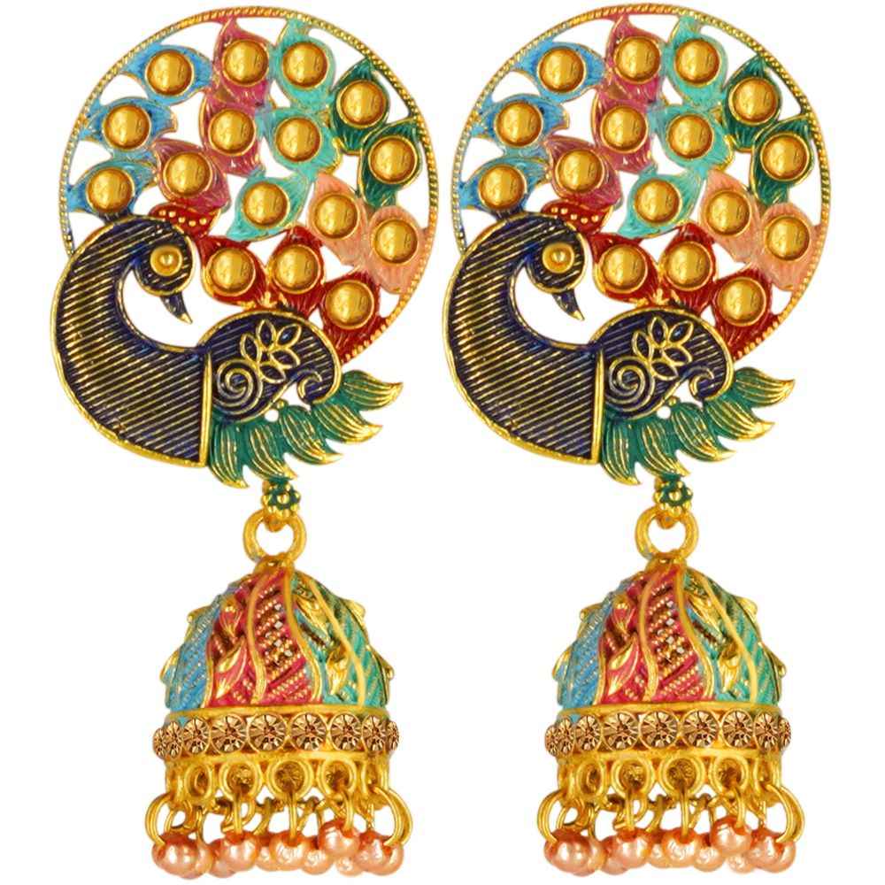 Buy Fashion Frill Stunning Multicolor Mayur Design Gold Plated Jhumki For Women and Girls - Purplle