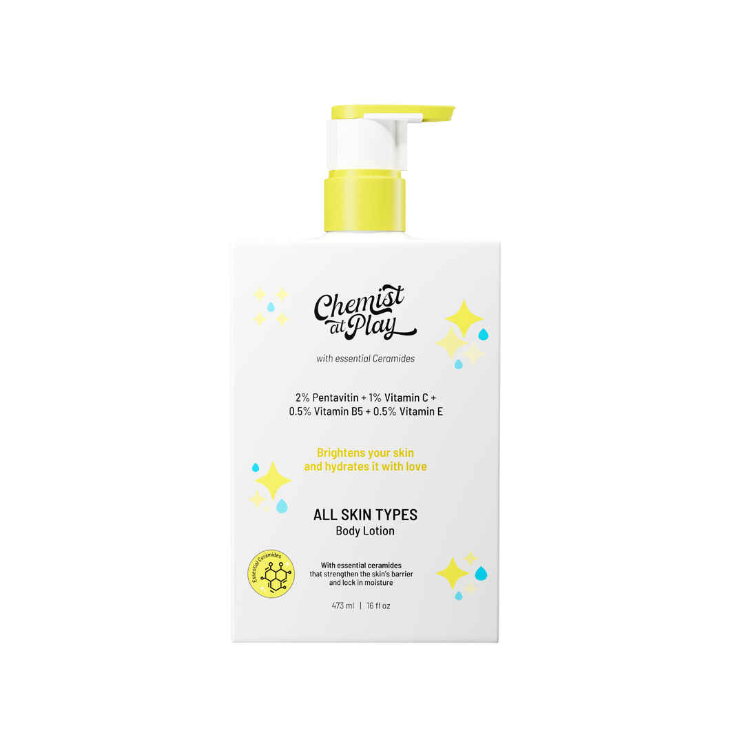 Buy Chemist at Play Brightening Body Lotion with Ceramides for All Skin types | 2% Pentavitin + 1% Vitamin C + 0.5% Vitamin B5 + 0.5% Vitamin E | For bright, moisturized and glowing skin | 473 ml - Purplle