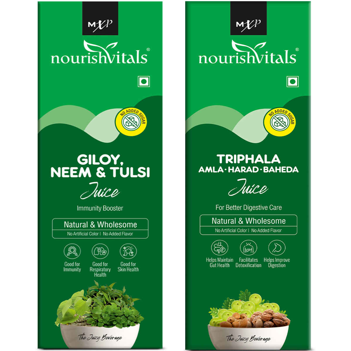 Buy NourishVitals Healthcare Juices Combo | Giloy Neem & Tulsi Juice + Triphala Amla, Harad, Baheda Juice - Immunity Booster | Natural & Wholesome | For Better Digestive Care, (500ml Each) - Purplle