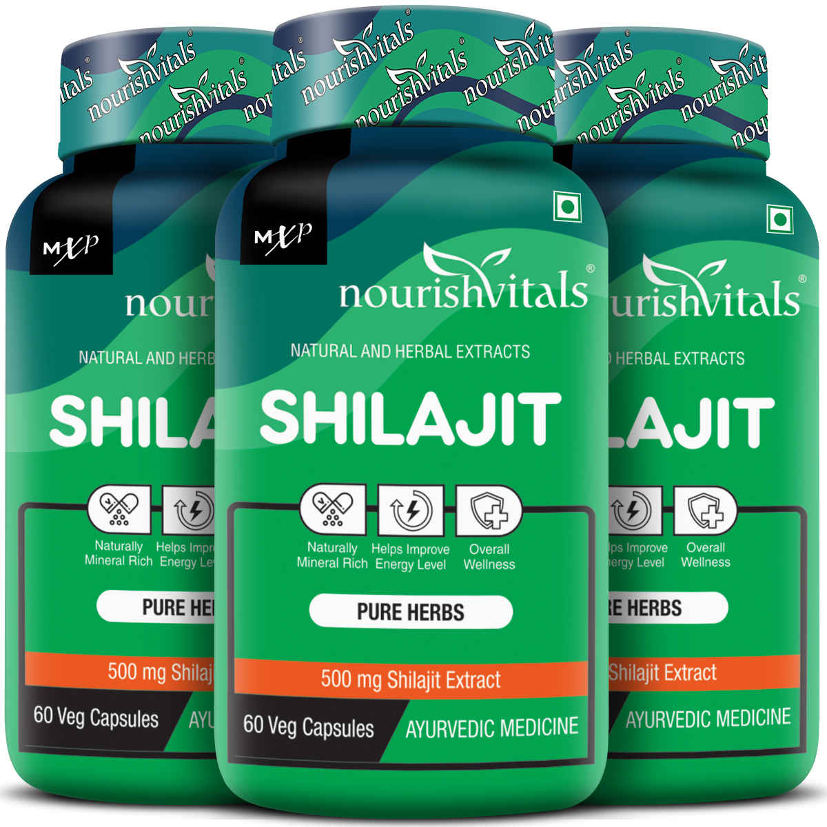 Buy NourishVitals Premium Shilajit 50% Fulvic Acid High Strength 500 mg Extract, Naturally Mineral Rich, 60 Veg Capsules x Pack Of 3 - Purplle