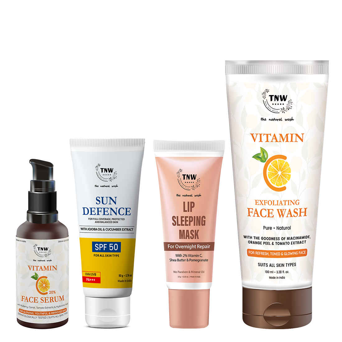 Buy Combo of 4- Vitamin C Face Wash 100ml+Vitamin C Face Serum 30ml+Lip Sleeping Mask+SPF Cream 50gm - Purplle