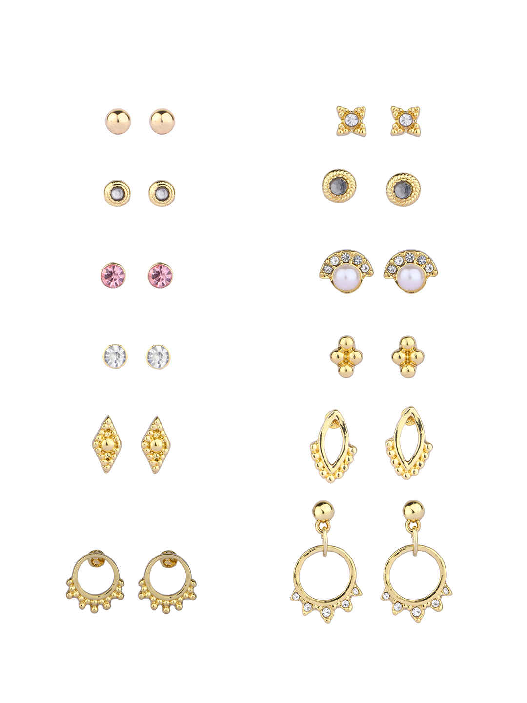 Buy Lilly & Sparkle Gold Toned Stud Earrings Set Of 12 Set Of 12 - Purplle