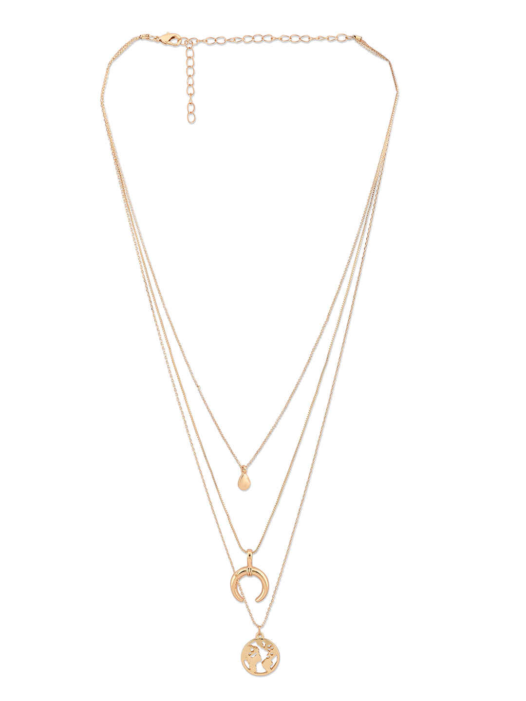 Buy Lilly & Sparkle Gold Toned Three Layered Necklace With Globe Charm - Purplle