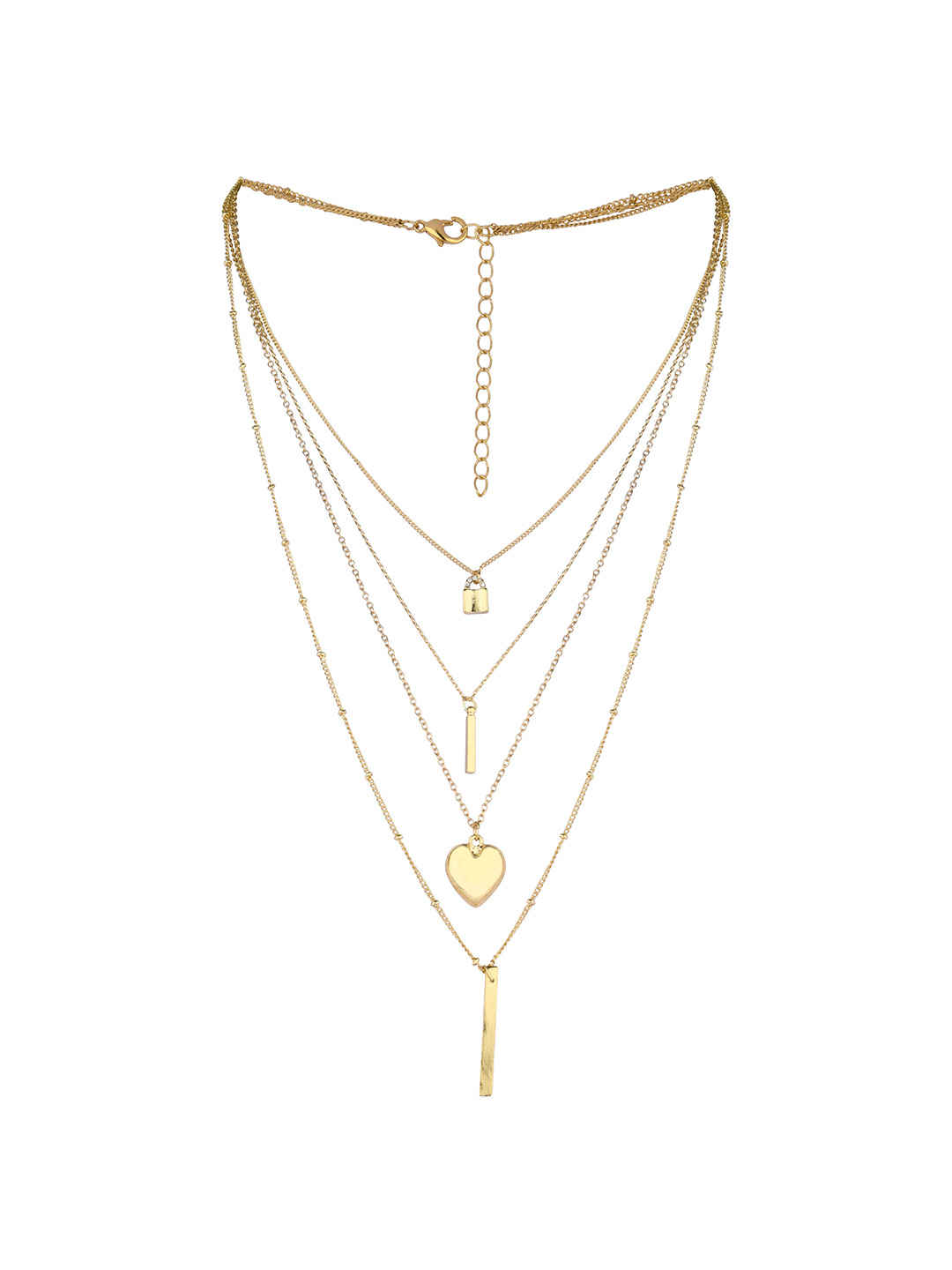 Buy Lilly & Sparkle Gold Toned Four Layered Necklace With Heart, Bar And Lock Charm - Purplle