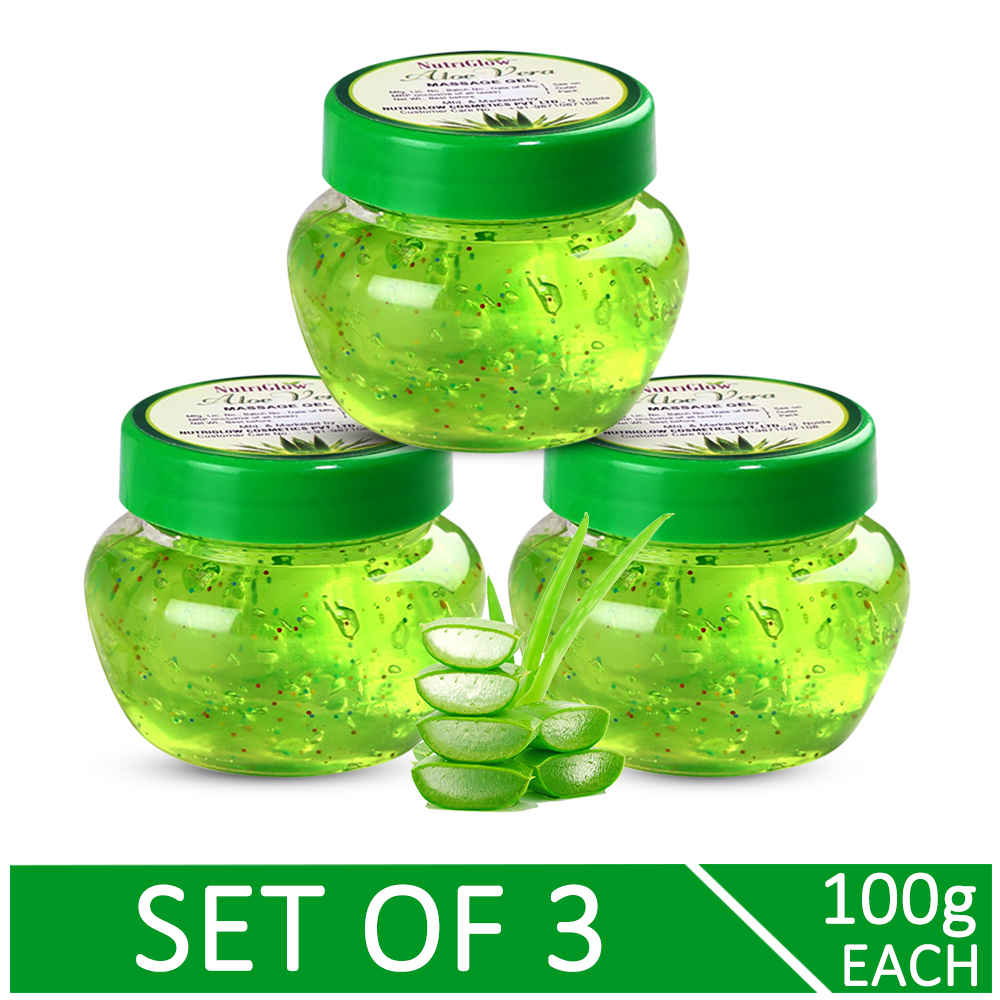 Buy NutriGlow Set of 3 Aloe Vera Moisturizing Massage Gel/ With Goodness of Aloe Vera & Tea Tree Oil/ Skin Hydration (100 gm each) - Purplle