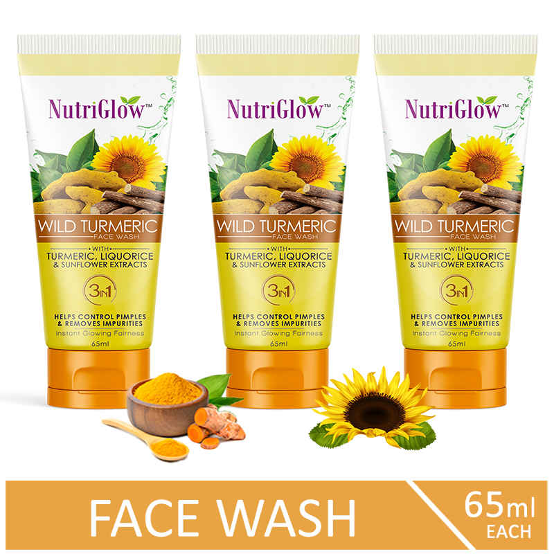 Buy NutriGlow Set of 3 Wild Turmeric Face Wash With Turmeric, Liquorice & Sunflower Extracts, 65 ml each - Purplle
