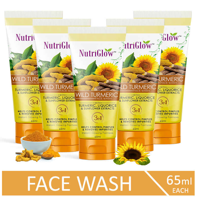 Buy NutriGlow Set of 5 Wild Turmeric Face Wash With Turmeric, Liquorice & Sunflower Extracts, 65 ml each - Purplle