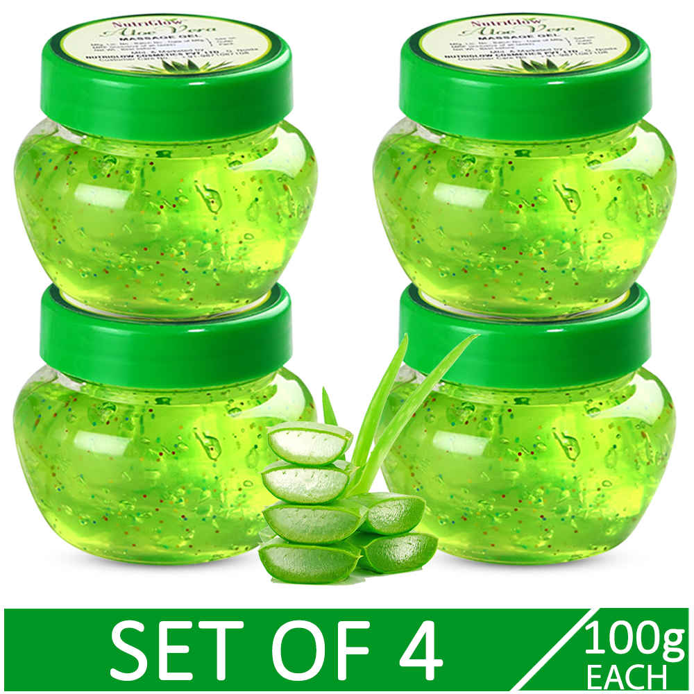 Buy NutriGlow Set of 4 Aloe Vera Moisturizing Massage Gel/ With Goodness of Aloe Vera & Tea Tree Oil/ Skin Hydration (100 gm each) - Purplle