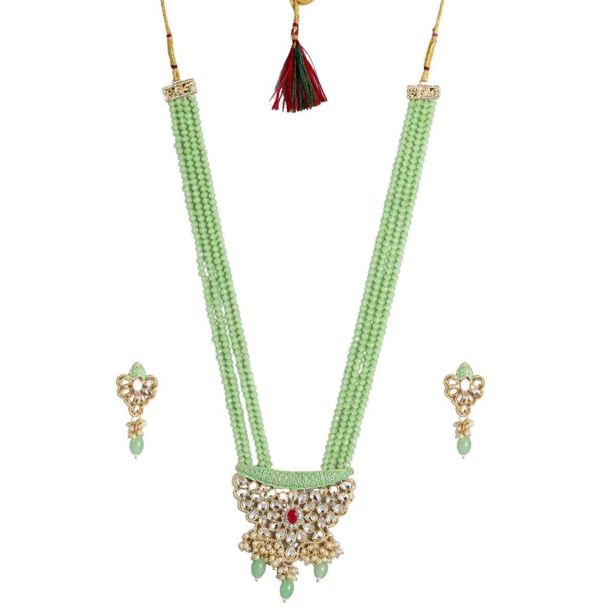 Buy Accessher Gold Toned Kundan & Green Beaded Stone Meenakari Jewellery Set For Women & Girls - Purplle
