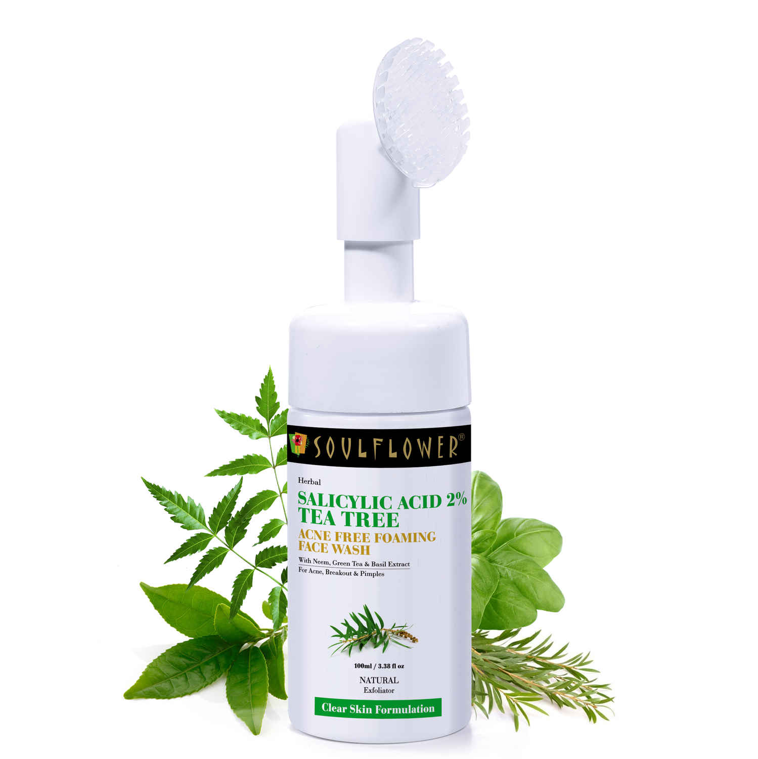 Buy Soulflower Acne Free Tea Tree Foaming  Face Wash with Salicylic Acid 2%, Neem & Basil for Pimple Skin, 100ml - Purplle