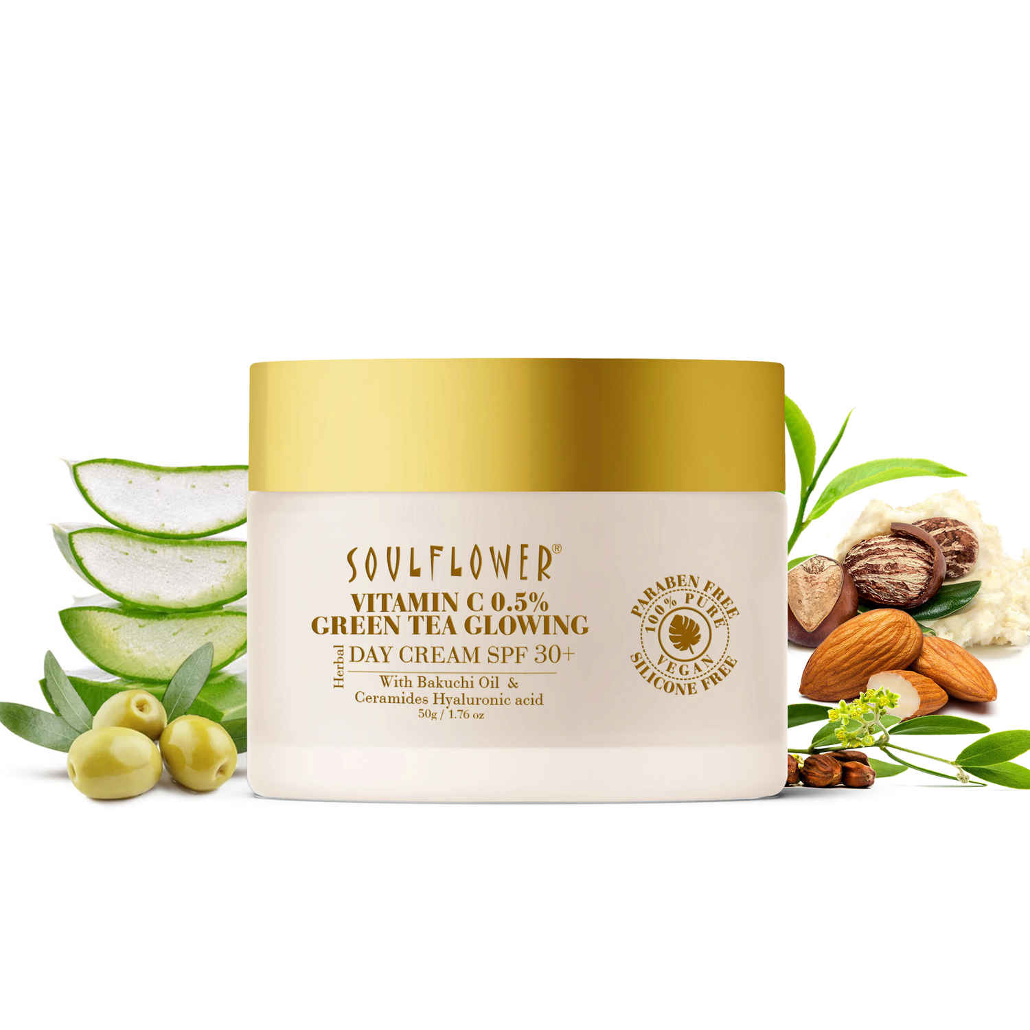Buy Soulflower Vitamin C 0.5% Green Tea Glowing Day Cream SPF30+, 50g - Purplle