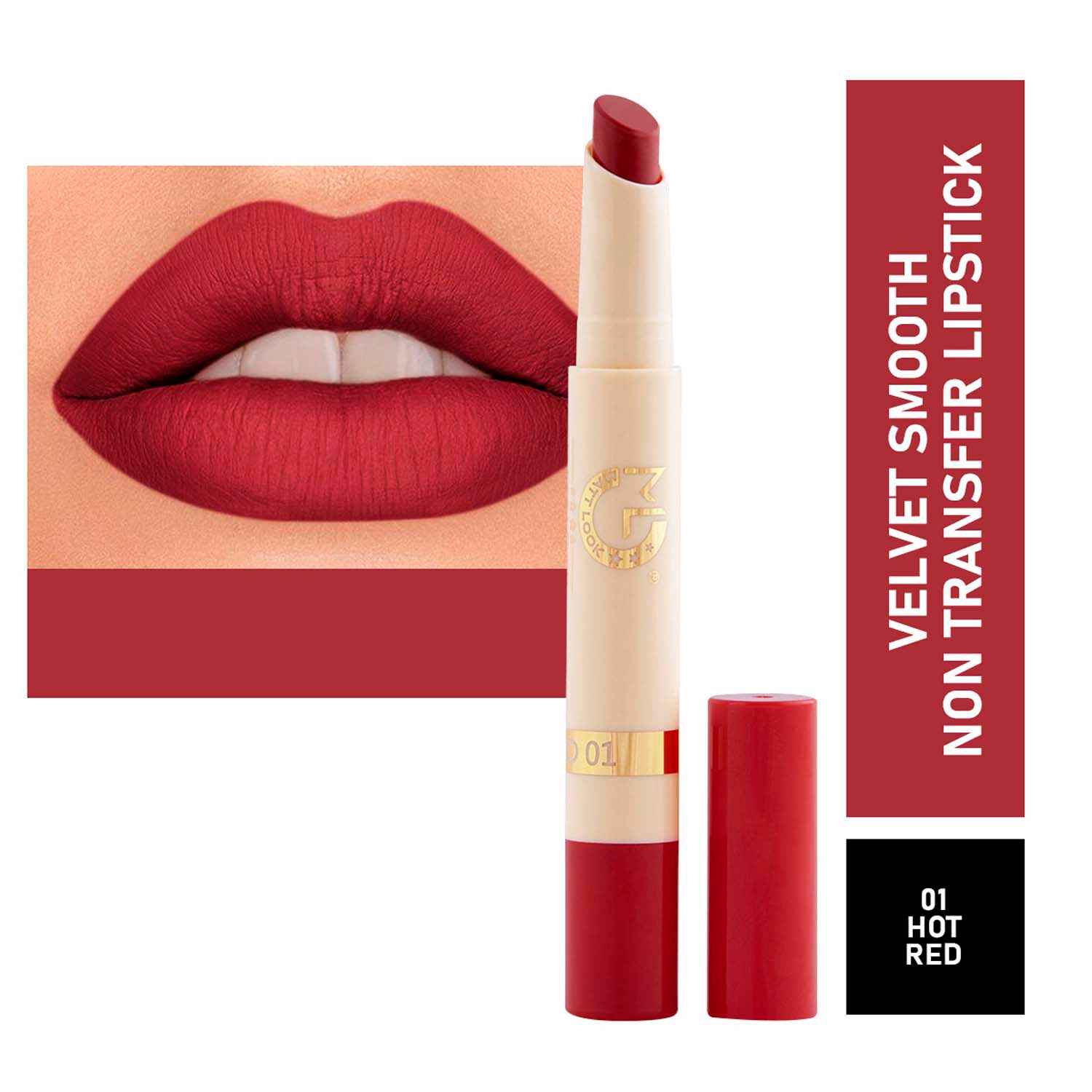 Buy Mattlook Velvet Smooth Non-Transfer, Long Lasting & Water Proof Lipstick, Hot Red (2 gm) - Purplle