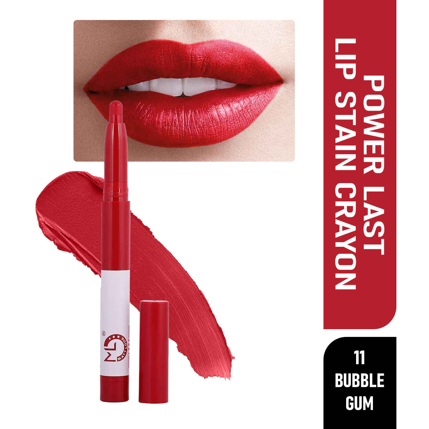 Buy Matt look Power Last Lip Stain Crayon Lipstick, Rich Colour, Non Transfer, Mask Proof & Luxurious Creamy Matte, Bubble Gum (1.3 gm) - Purplle