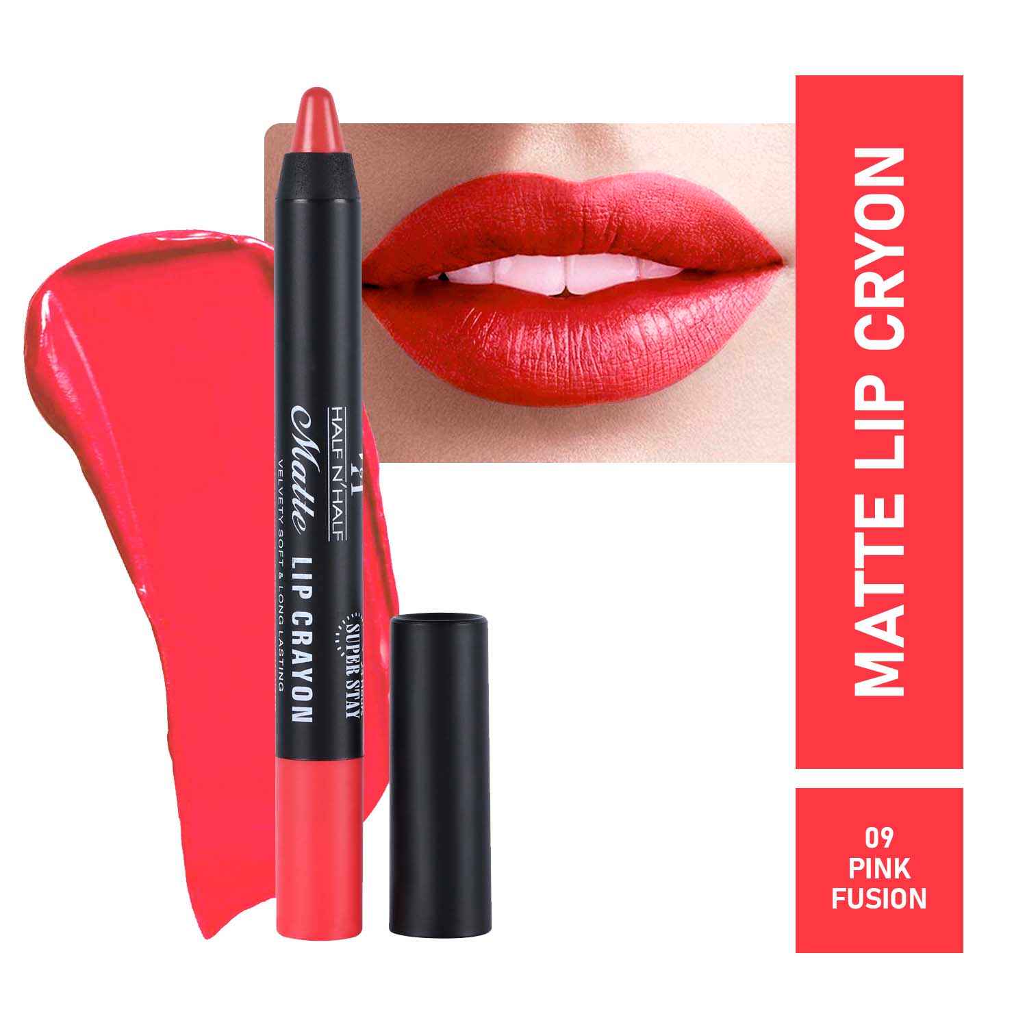 Buy Half N Half Matte Lip Crayon Velvet Soft & Long Lasting, 24h Super Stay, 09 Pink Fusion (3.5 gm) - Purplle