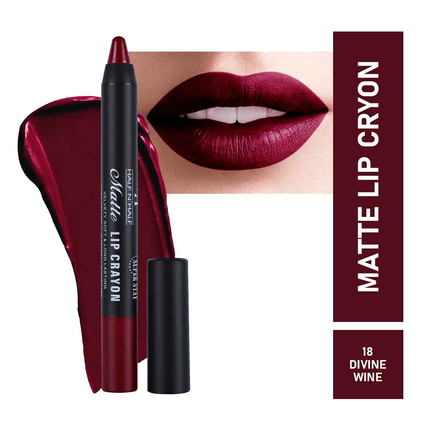 Buy Half N Half Matte Lip Crayon Velvet Soft & Long Lasting, 24h Super Stay, 18 Divine Wine (3.5 gm) - Purplle