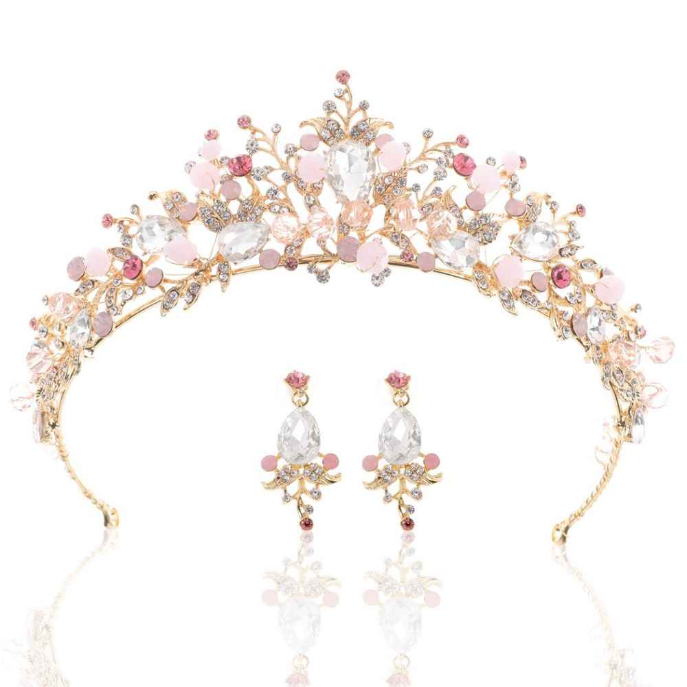 Buy Latest Fashion Floral Design Multicolour Crystal Golden Bridal Wedding Crown Tiaras with Earrings for Women and Girls - Purplle