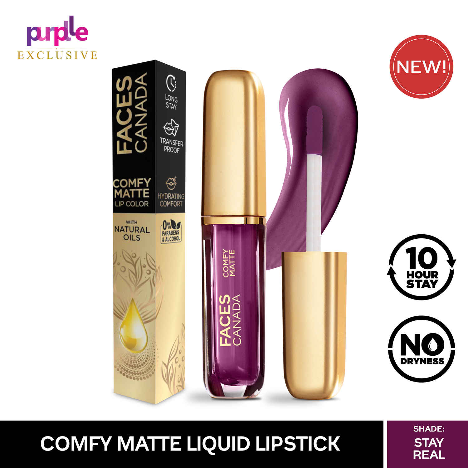 Buy Faces Canada Comfy Matte Lip Color | 10Hr Long Stay With Comfort | Almond Oil | Stay Real 21 (3 ml) - Exclusively on Purplle - Purplle