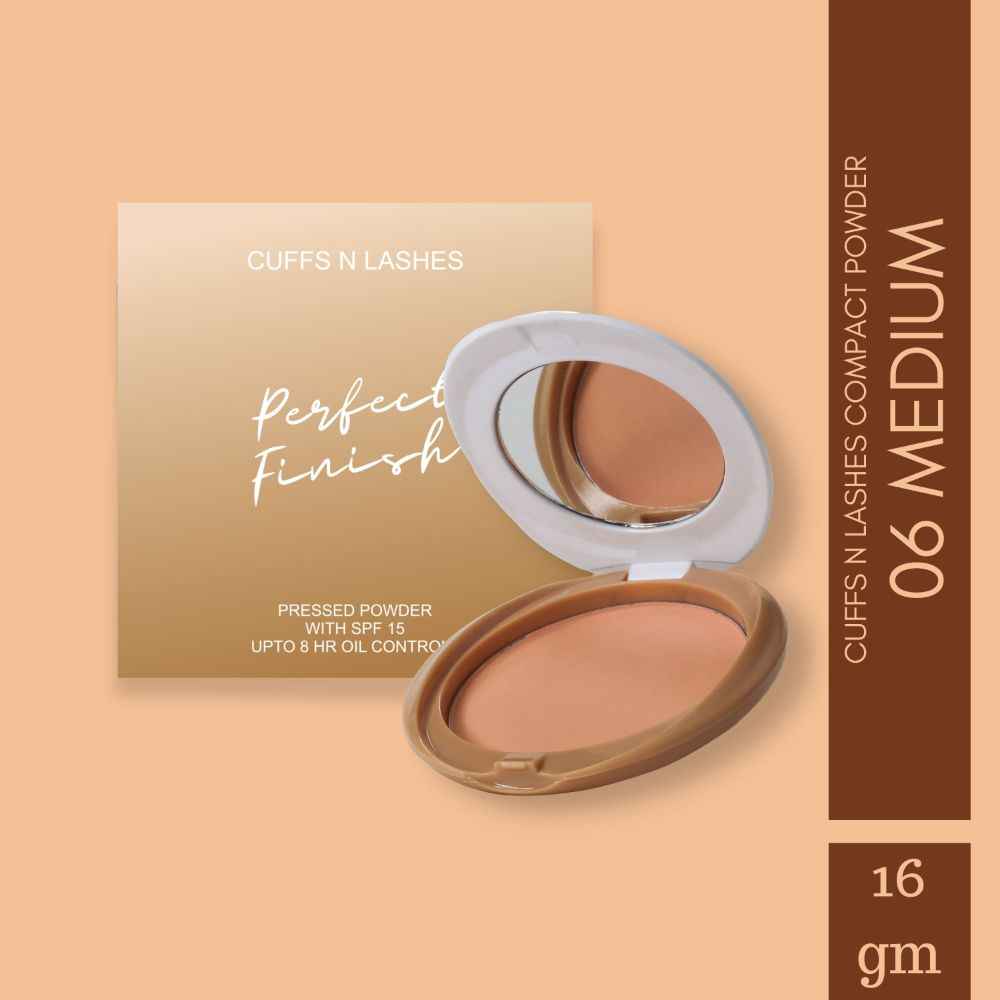 Buy Cuffs N Lashes Perfect Finish Pressed Powder Compact with SPF 15, 06 Medium, (16 gm) - Purplle