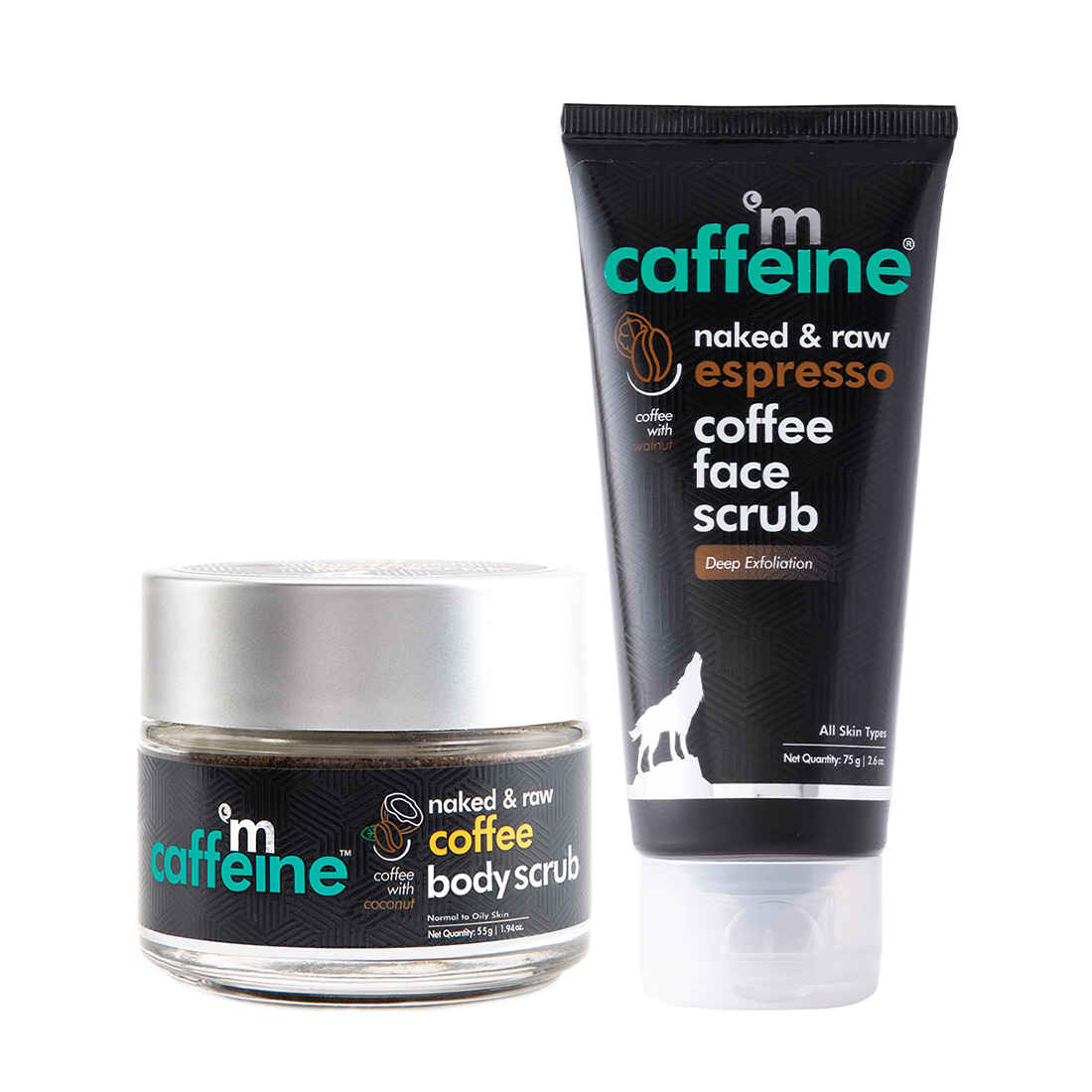 Buy mCaffeine Exfoliating Coffee Body & Face Scrub for Tan, Dirt & Blackheads Removal | De Tan Bathing Scrub Combo for Women & Men with Coffee Body Scrub (55gm) & Espresso Face Scrub (75gm) - Purplle