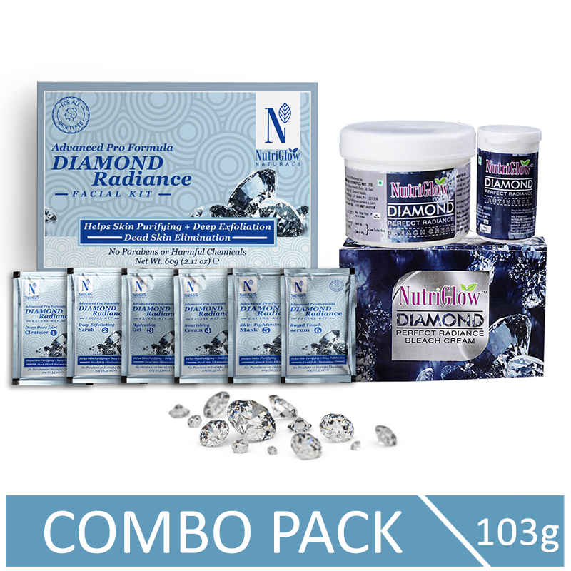 Buy NutriGlow NATURAL'S Advanced Pro Formula Diamond Radiance Facial Kit (60 gm) & Bleach Cream For Skin Tone Correction (43 gm) - Purplle