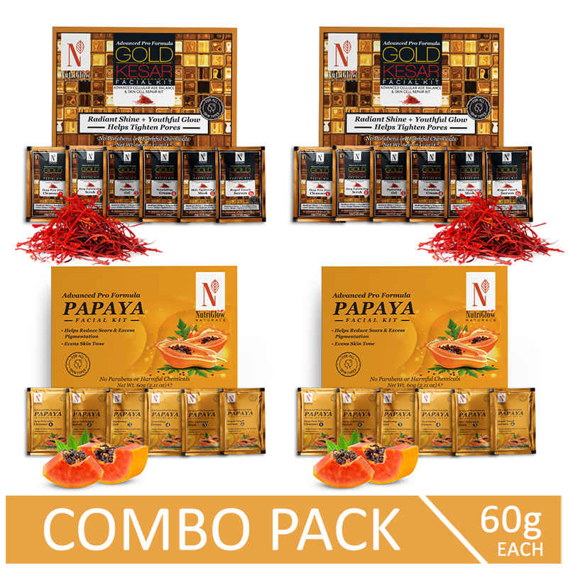 Buy NutriGlow NATURAL'S Advanced Pro Formula Combo of 4 Papaya & Gold Kesar Facial Kit For Polished Radiant Skin, 60gm each - Purplle