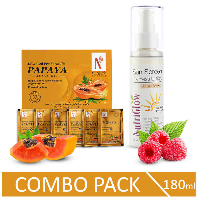 Buy NutriGlow NATURAL'S Advanced Pro Formula Papaya Facial Kit (60 gm) & Sunscreen SPF 40 (120 ml) For Detoxification To the Core - Purplle