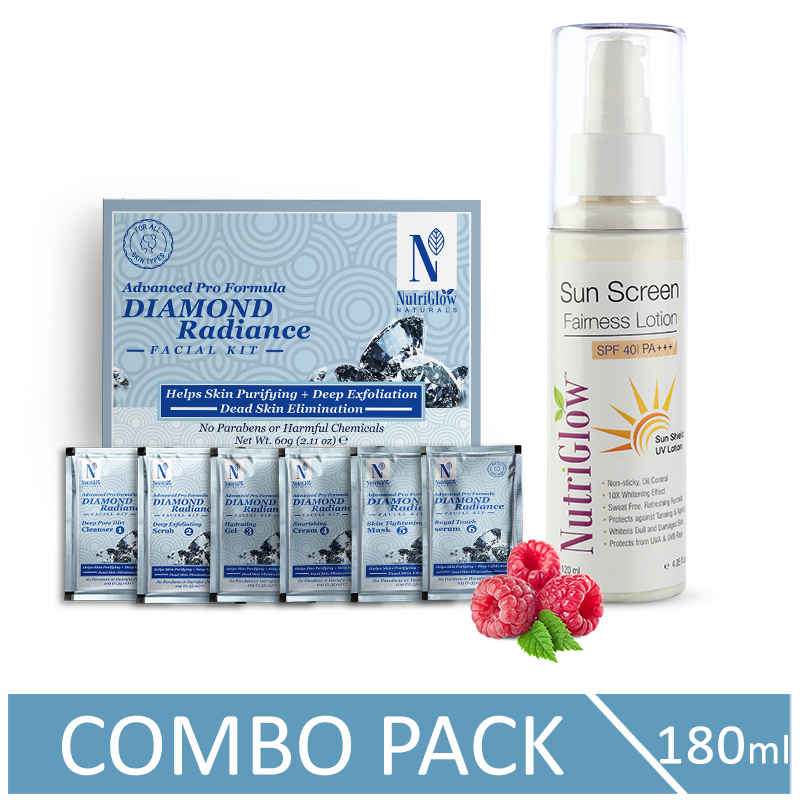 Buy NutriGlow NATURAL'S Advanced Pro Formula Diamond Radiance Facial Kit (60 gm) & Sunscreen SPF 40 (120 ml) For Brighten Up Dull Skin - Purplle