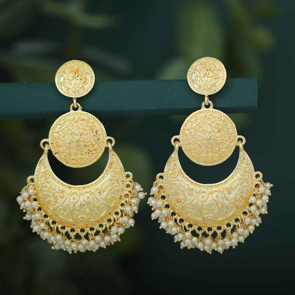 Buy Sukkhi Glittery Gold Plated Pearl Chandelier Earring For Women - Purplle