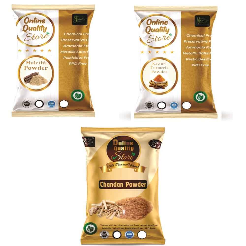 Buy Online Quality Store 100% Pure Kasturi Haldi Powder, Chandan Powder, Mulethi Powder, Total-150 gm - For Whitening & Brighting & Flow Less Clear Skin Face Pack{mulethi_Haldi_Chandan_150} - Purplle