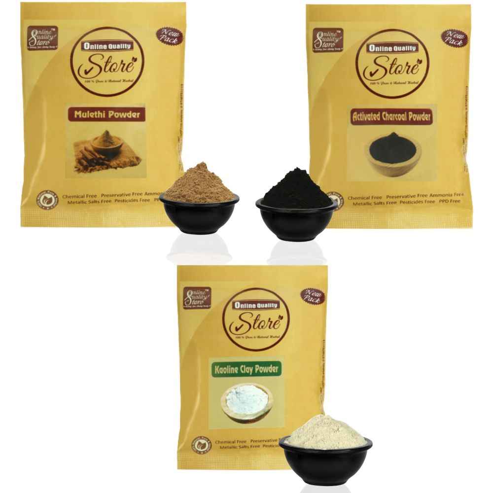 Buy Online Quality Store Combo of Activated Charcoal Powder, 50 Grams with Kaoline/Clay Powder, 50 Grams and Mulethi Powder, 50gm{Mulethi_Clay_Charcoal_50} - Purplle