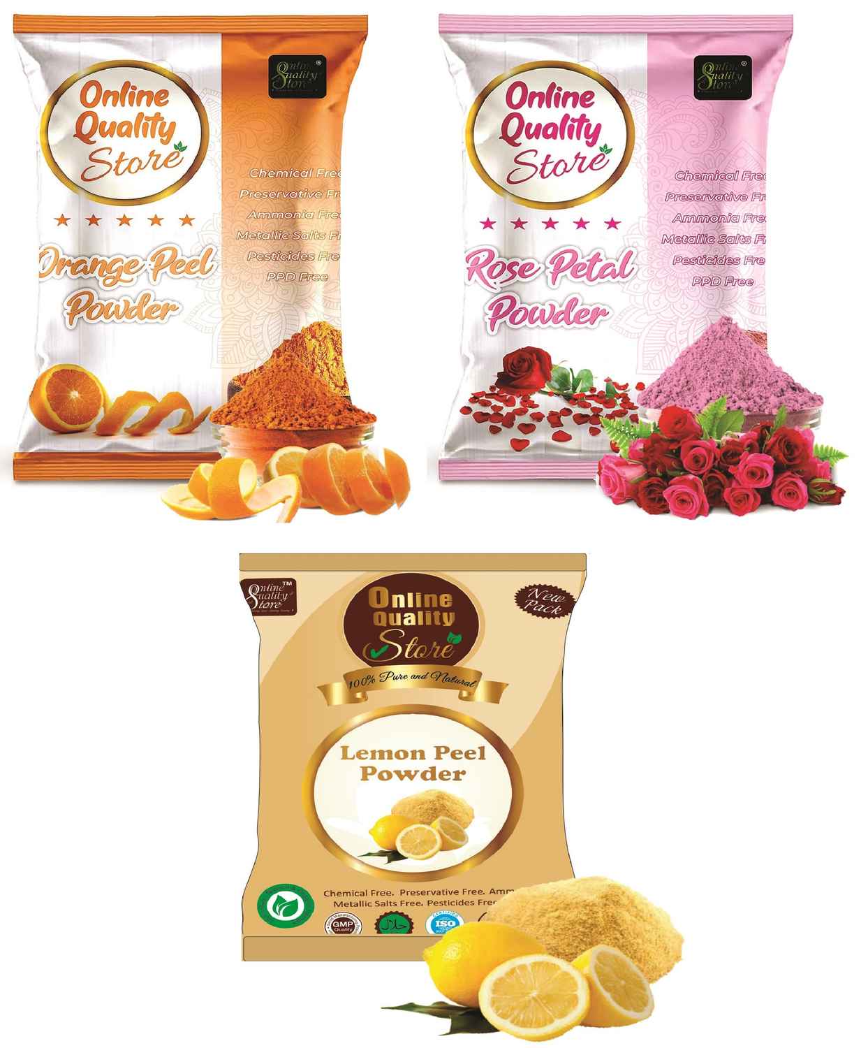 Buy Online Quality Store 100% Pure, Organic Lemon Peel Powder (50g ), Orange Peel Powder (50g ) & Rose Powder (50g ) - Lemon Face Cleanser & Face Mask | Orange Powder{Lemon_orange_rose_50g} - Purplle