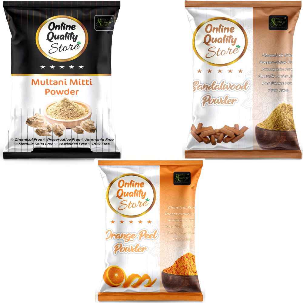 Buy Online Quality Store Face Pack Powder Combo - 300 g (Set of 3) |chandan powder |orange peel powder |multani mitti powder|Anti-acne face pack |Acne Treatment {chan100_orge100_miti100} - Purplle