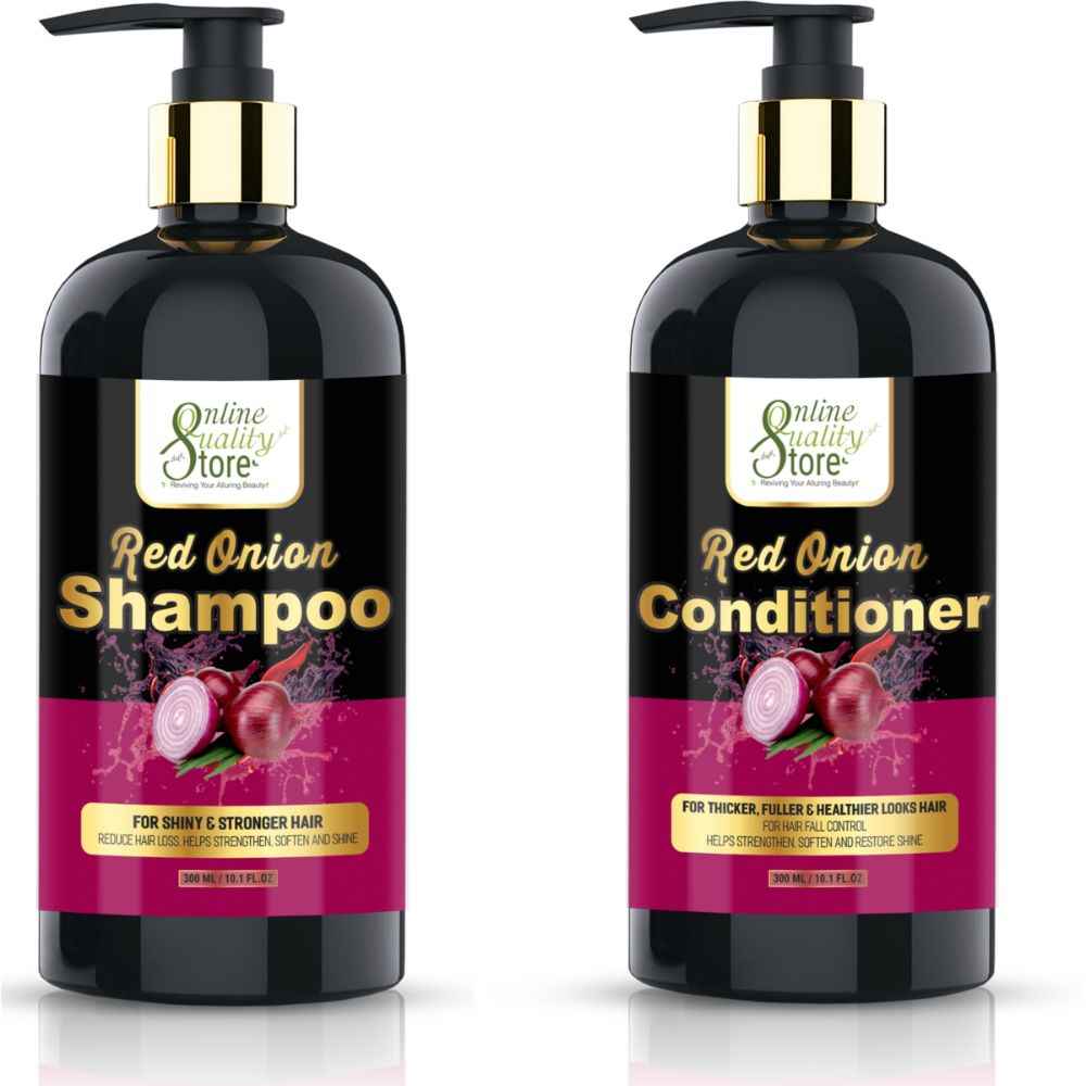 Buy Online Quality Store Combo Red Onion Shampoo 300ml + Red Onion Conditioner 300ml - Onion Shampoo & Conditioner Kit for Hair Smoothing and Hair Fall Control, 600ml Pack{combo_onionshampoo1_conditioner1} - Purplle