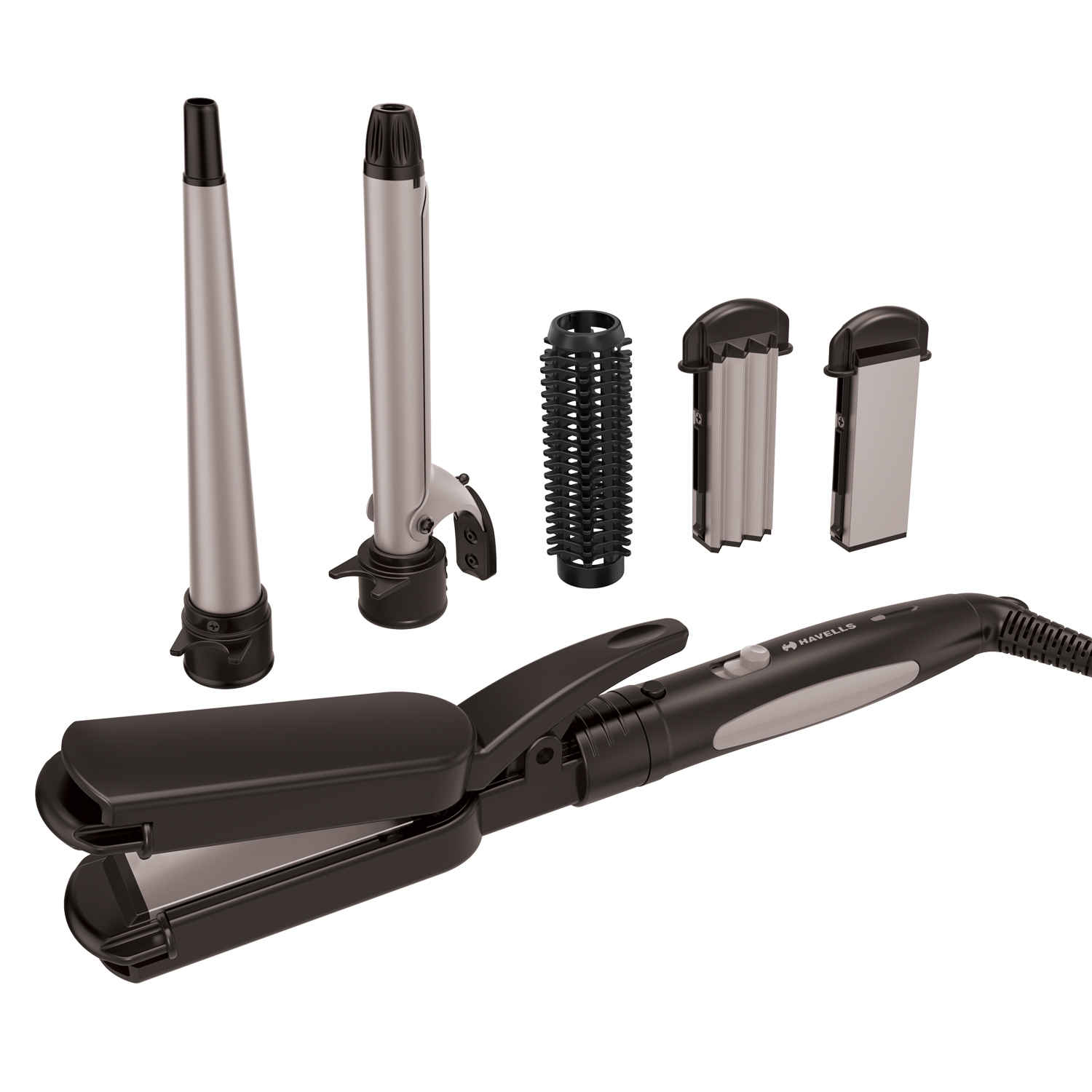 Buy Havells HC4040 5 in 1 Hair Styler - Straightener, 19mm Curler, Crimper, Conical Curler & Volume Brush for Multiple Styles - (Blue/Black) - Purplle